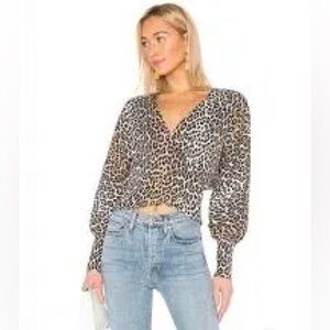 REVOLVE LPA Dolman long sleeve Wrap Top in Leopard animal Tencel print  Size S